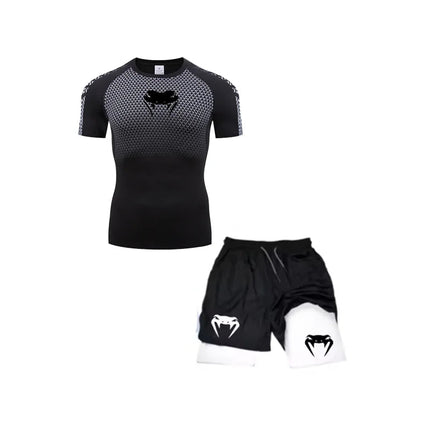 Set di compressione Anime Venom Magliette da palestra per allenamento da uomo Pantaloncini da corsa traspiranti Set di abbigliamento sportivo Rash Guard ad asciugatura rapida platinumshop