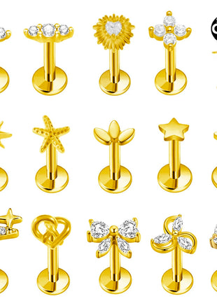 ASTM F136 G23 Orecchino a forma di cuore in titanio 16G 18G 20G Piercing senza filettatura Farfalla Push in Lip Stud Daith Labret Conch platinumshop