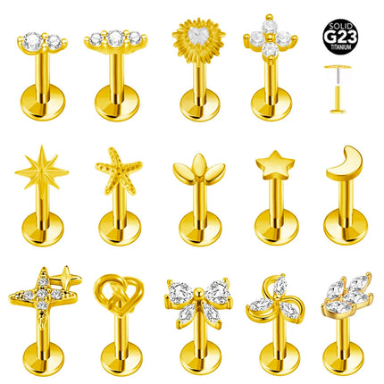 ASTM F136 G23 Orecchino a forma di cuore in titanio 16G 18G 20G Piercing senza filettatura Farfalla Push in Lip Stud Daith Labret Conch platinumshop