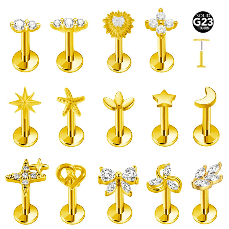 ASTM F136 G23 Orecchino a forma di cuore in titanio 16G 18G 20G Piercing senza filettatura Farfalla Push in Lip Stud Daith Labret Conch platinumshop