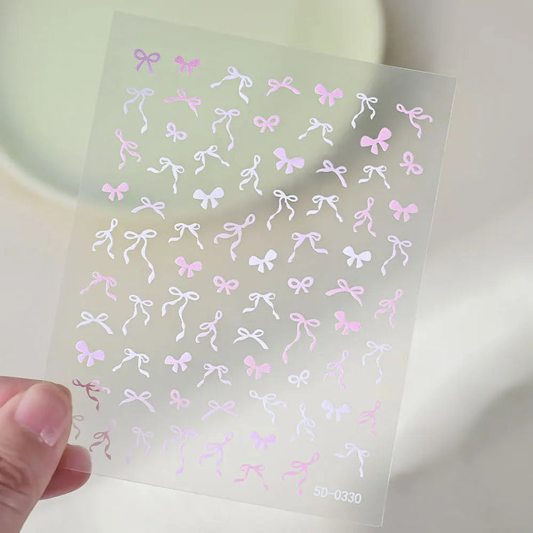 1Pcs 5D Elegant Bowknot Nail Art Sticker Pink/White/Black Silk Ribbon Self-Adhesive Nail Decals Charming Bow DIY Nail Decoration
