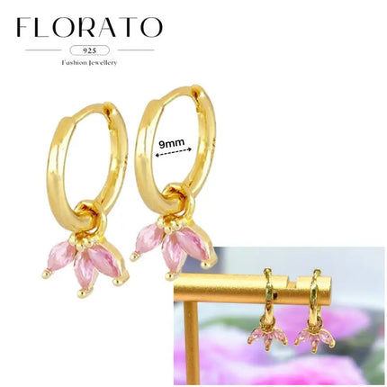 Lussuosa geometria 925 orecchio in argento sterling Ago rosa serie zircone orecchini a cerchio pendenti dolce moda regali di gioielli da sposa platinumshop