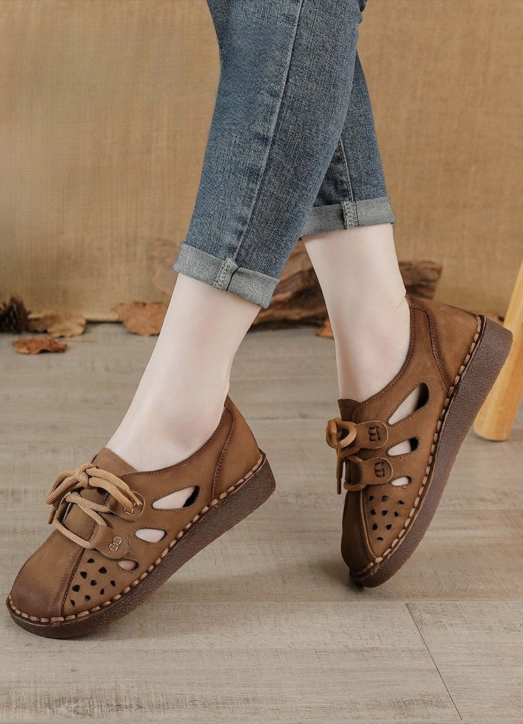 Sandali Slip-on in Pelle da Donna 2026 Nuovo Stile, Sandali con Suola Spessa da Donna, Scarpe Retrò Stile Mamma con Fori, Sandali di Lusso da Donna