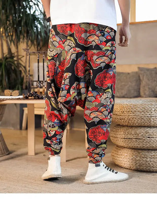 Pantaloni Harem da Uomo 2026 Stile Retrò con Stampa, Pantaloni Jogger Larghi e Comodi con Cavallo Ribassato, Stile Nepal Oversize, Pantaloni Casual da Uomo con Cavallo Ribassato