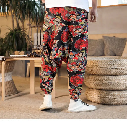 Pantaloni Harem da Uomo 2026 Stile Retrò con Stampa, Pantaloni Jogger Larghi e Comodi con Cavallo Ribassato, Stile Nepal Oversize, Pantaloni Casual da Uomo con Cavallo Ribassato