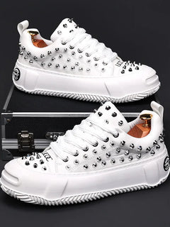 Luxury Designer Men's Punk Rivet Thick Bottom Lace Up Shoes Causal Flats Moccasins Male Rock Hip-hop Walking Sneakers