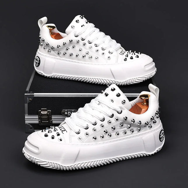 Luxury Designer Men's Punk Rivet Thick Bottom Lace Up Shoes Causal Flats Moccasins Male Rock Hip-hop Walking Sneakers