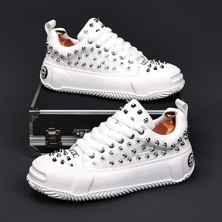 Luxury Designer Men's Punk Rivet Thick Bottom Lace Up Shoes Causal Flats Moccasins Male Rock Hip-hop Walking Sneakers
