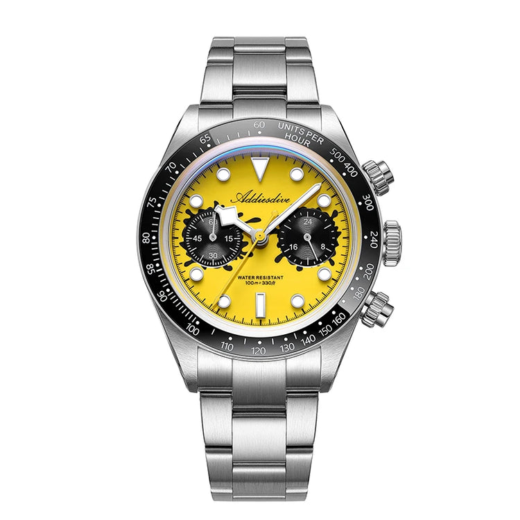 ADDIESDIVE Men Watches New VK64 Quartz Wristwatch Luxury Chronograph Luminous BGW9 Ceramic Bezel Domed Glass 100m Waterproof