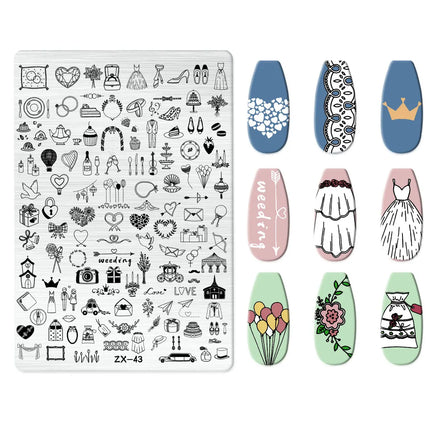 Flowers Love Nail Stamping Newspaper Splice Theme Irregular Stamping Plates Letter Nail Art Printing Stencil Tool Big Size Tools