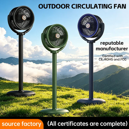 Ventilatore a circolazione d'aria, ventilatore da esterno, ventilatore da campeggio, ventilatore ricaricabile da pavimento, ventilatore da tavolo con altezza regolabile, regolazione a 5 velocità