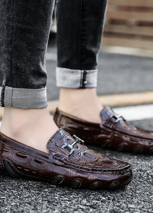Scarpe Casual da uomo in vera pelle stile coccodrillo mocassini per scarpe comodi da uomo scarpe da uomo Casual Slip on semplici scarpe da guida