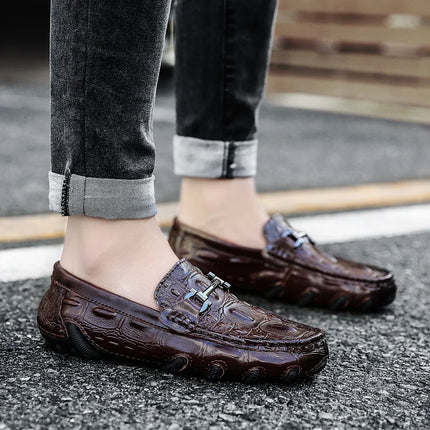 Scarpe Casual da uomo in vera pelle stile coccodrillo mocassini per scarpe comodi da uomo scarpe da uomo Casual Slip on semplici scarpe da guida