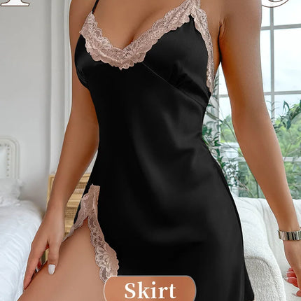 Women's Nightgown Ice Silk Nightdress Backless Summer Dress Short Summer Skirt Thin Breathable Nightgown Chemise Nightgown