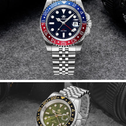 ADDIESDIVE Watch For Man Quartz GMT 20Bar Waterproof BGW9 Super Luminous 316L Stainless Steel Ceramic Bezel Watch