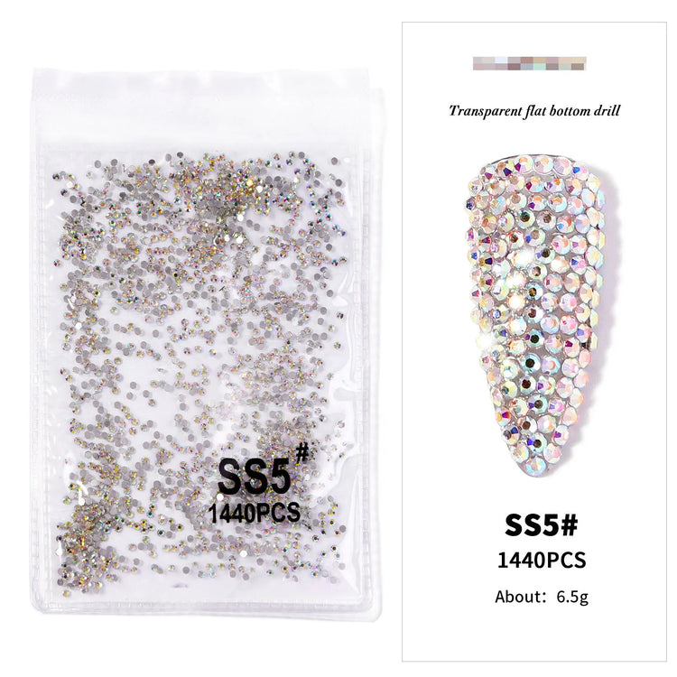 144/288 /1440pcs SS3-SS50 Crystal AB Clear Nail Rhinestones Non Hotfix Flat Back Stones DIY Strass Nail Art Decor Accessories