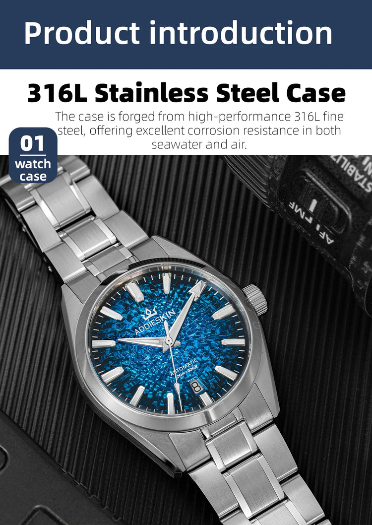 AddiesKin K003 Men's Automatic Watch BGW9 Super Luminous 10Bar Waterproof Sapphire Crystal 316L Stainless Steel Mechanical Watch