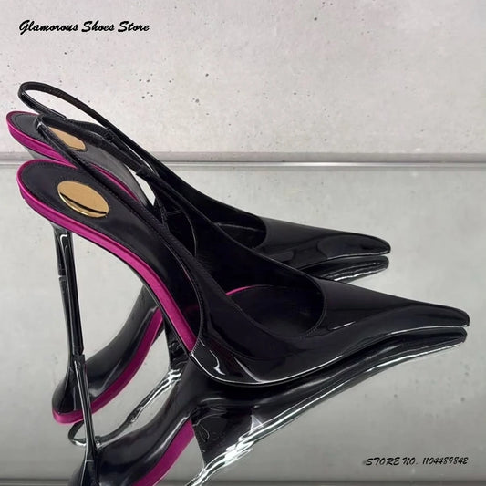 Elegant Patchwork Satin Slingback Pumps Women's Pointed Toe Thin Heels Party Shoes Summer Fashion Slip On Evening Stilettos