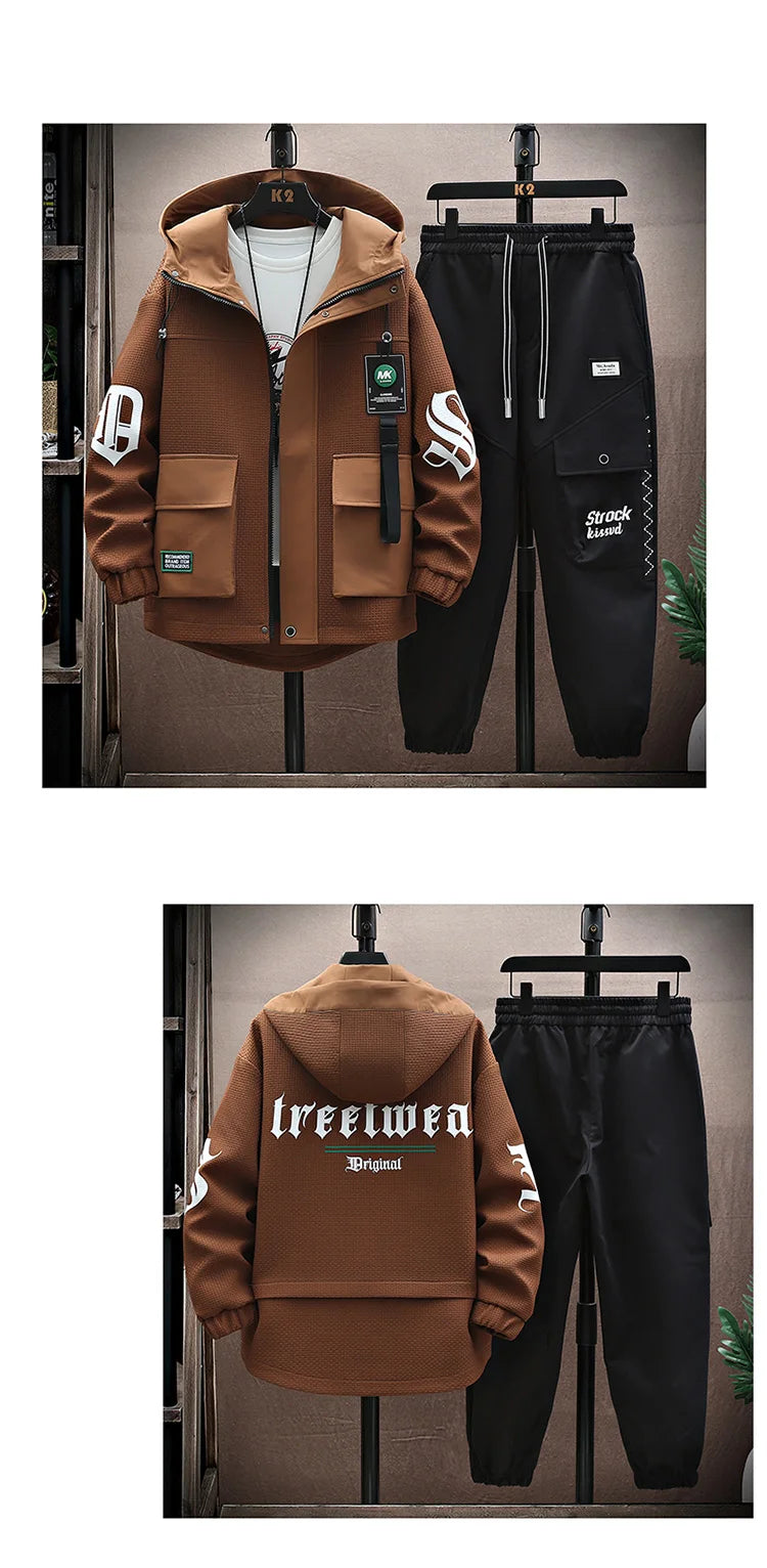 Autumn Men Tracksuit Casual Joggers Hooded Spring Sportswear Jackets Pants 2 Piece Sets Hip Hop Running Sports Suit