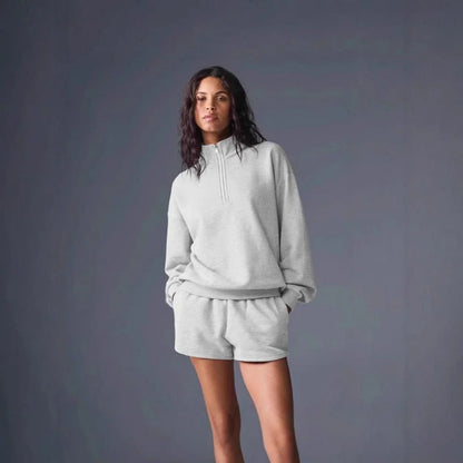 Unisex Winter Fleece Sweatshirt Thick Warm Stand Collar Zip Jacket Loose Fit Sport Top Casual Fitnes Outerwear for Men and Women