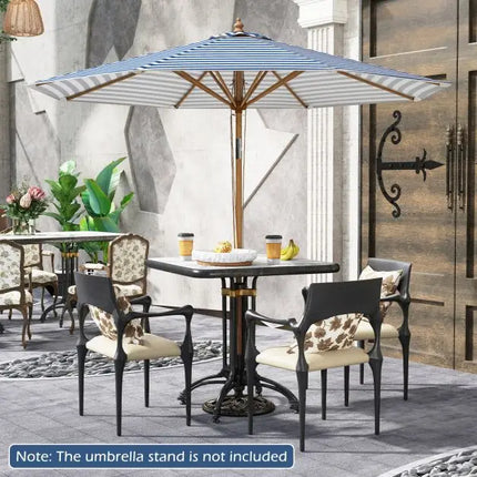 Bamboo Patio Umbrella with Push Button, Polyester Canopy, 8 Rustic Bamboo Ribs, Wind Resistant, Outdoor Sunshade for Garden, Poolside, Beach