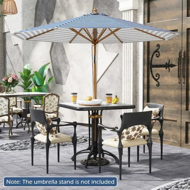 Ombrellone da Patio in Bambù con Pulsante, Telo in Poliestere, 8 Stecche Rustiche in Bambù, Resistente al Vento, Parasole da Esterno per Giardino, Bordo Piscina, Spiaggia