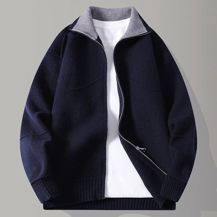 Autumn Winter Men's Sweater Zipper Cardigans Fashion Patchwork Turn Down Collar Casual Knitted Sweatercoat Men Warm Knit Jackets