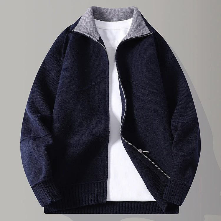 Autumn Winter Men's Sweater Zipper Cardigans Fashion Patchwork Turn Down Collar Casual Knitted Sweatercoat Men Warm Knit Jackets