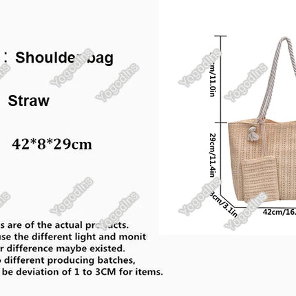 Designer Women's Bags Fashion Large Capacity Straw Tote Bag Summer Beach Bag Casual Big Bali Bag