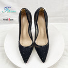 Scarpe con strass in rete traspirante Donna 8CM 10CM 12CM Décolleté a spillo Moda Punta a punta Serata estiva Tacchi alti Nero