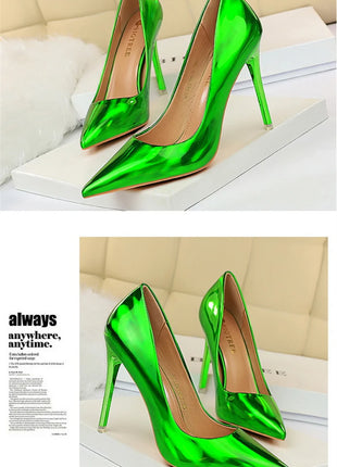 Tacchi alti da donna Blu Verde Décolleté di San Valentino Lusso lucido Stiletto Matrimonio Nuziale Discoteca Moda Semplice Colore solido 1829-2