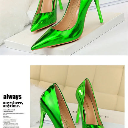 Tacchi alti da donna Blu Verde Décolleté di San Valentino Lusso lucido Stiletto Matrimonio Nuziale Discoteca Moda Semplice Colore solido 1829-2