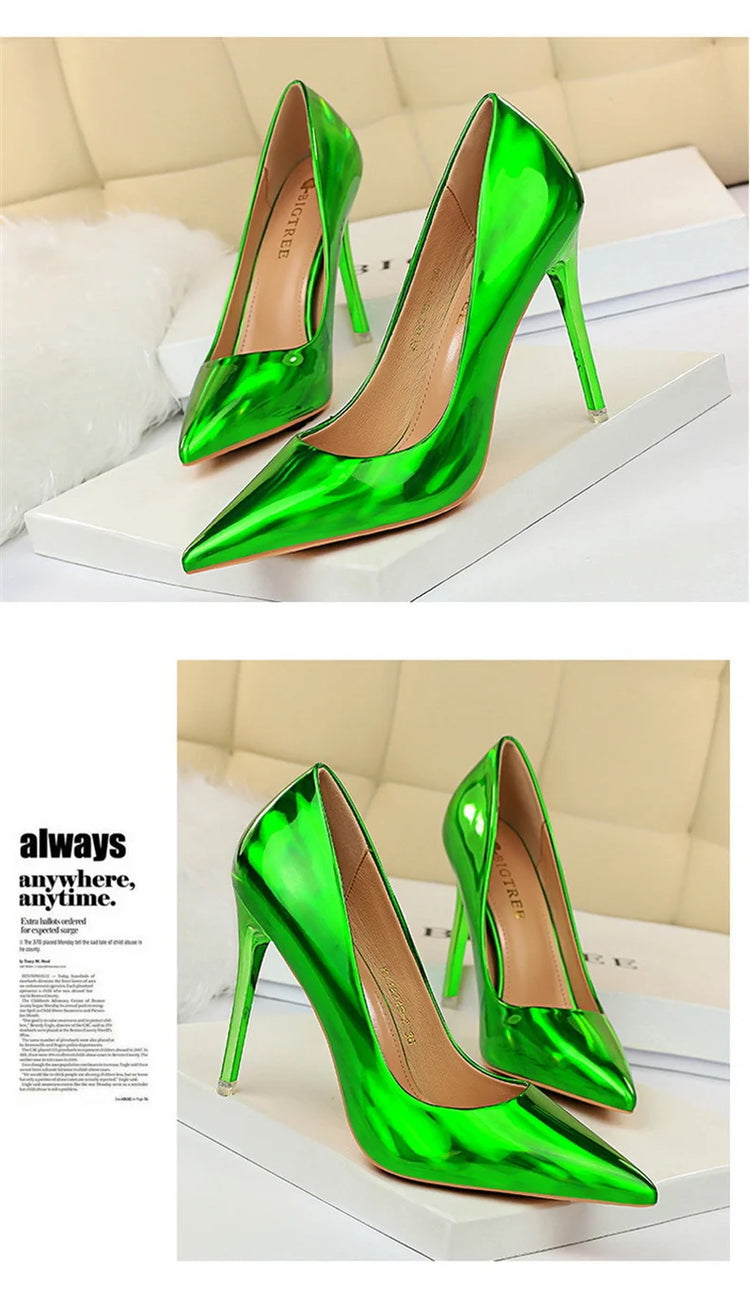 Tacchi alti da donna Blu Verde Décolleté di San Valentino Lusso lucido Stiletto Matrimonio Nuziale Discoteca Moda Semplice Colore solido 1829-2