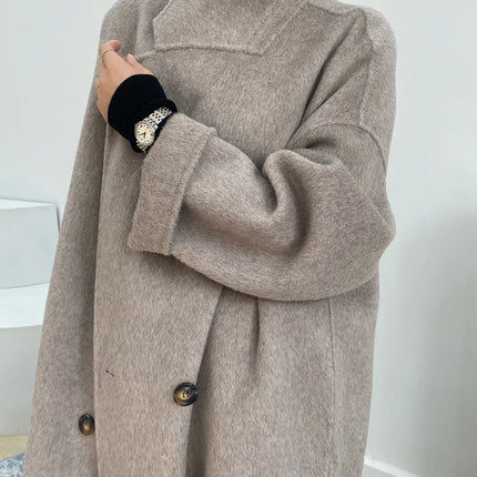 Women And Men Unisex Thicken Warm X-long Alpaca Woolen Overcoat Winter Cashmere Wool Maxi Loose Coat Oversize Cloak Outsize