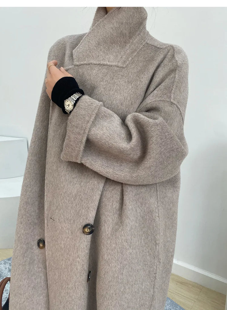 Women And Men Unisex Thicken Warm X-long Alpaca Woolen Overcoat Winter Cashmere Wool Maxi Loose Coat Oversize Cloak Outsize