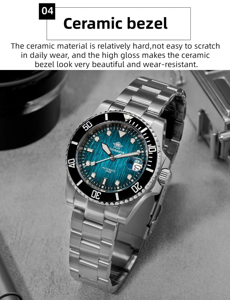 ADDIESDIVE Dive Watch Men NH35A Automatic 200M Waterproof Sapphire Crystal Ceramic Bezel Luminous Steel Wristwatch AD2078