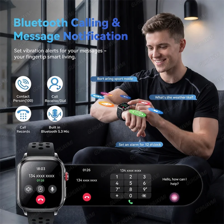 2026New Smart Watch Fitness Clock Men 2.01" AMOLED Screen 1400mAh 130+ Days Battery Life Flashlight Call Waterproof Smartwatches