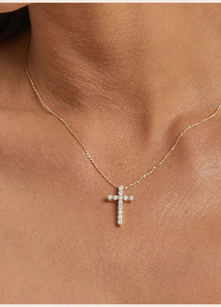Danity Cubic Zirconia Cross Pendant Necklace for Women, Stainles Steel Chain Adjustable PlatiNum