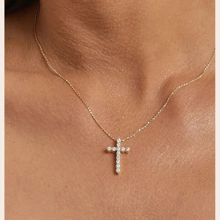 Danity Cubic Zirconia Cross Pendant Necklace for Women, Stainles Steel Chain Adjustable PlatiNum