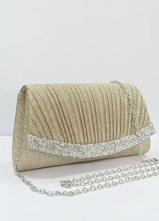 Borsa Clutch Plissettata con Strass, Pochette da Sera Scintillante con Cristalli, Elegante Borsetta da Donna per Cerimonie, Matrimoni e Feste Formali