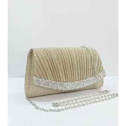 Borsa Clutch Plissettata con Strass, Pochette da Sera Scintillante con Cristalli, Elegante Borsetta da Donna per Cerimonie, Matrimoni e Feste Formali
