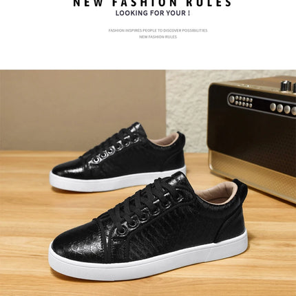 2026 Spring New Shoes for Men Leather Casual Shoes Fashion Pattern Flat Skateboard Shoes Street Cool Lace-up Sneaker