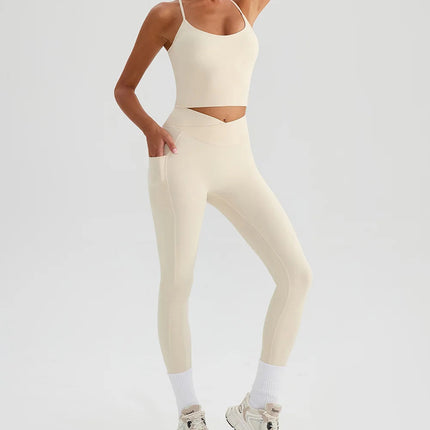 Women Gym Sports Leggings Workout Yoga Pants With Pockets High Waist Tights Fitness Pants Outdoors Running Training Trousers PlatiNum