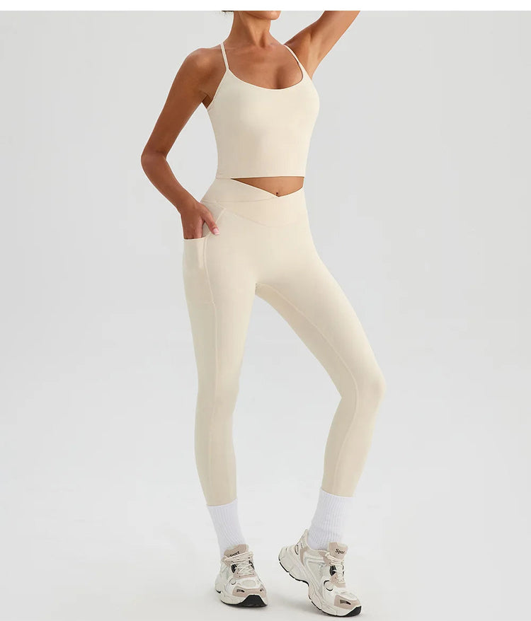 Women Gym Sports Leggings Workout Yoga Pants With Pockets High Waist Tights Fitness Pants Outdoors Running Training Trousers PlatiNum