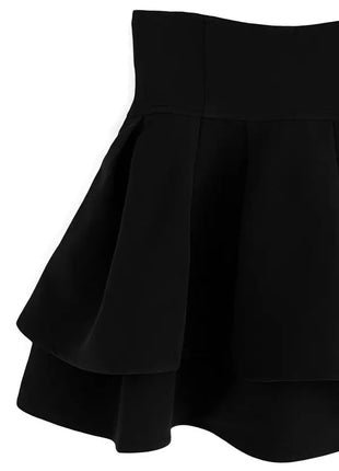 Minigonna a balze Lautaro Primavera Estate Nera Dolce Carina Kawaii a Vita Alta da Donna, Abbigliamento Cutecore Stile Giapponese Moda