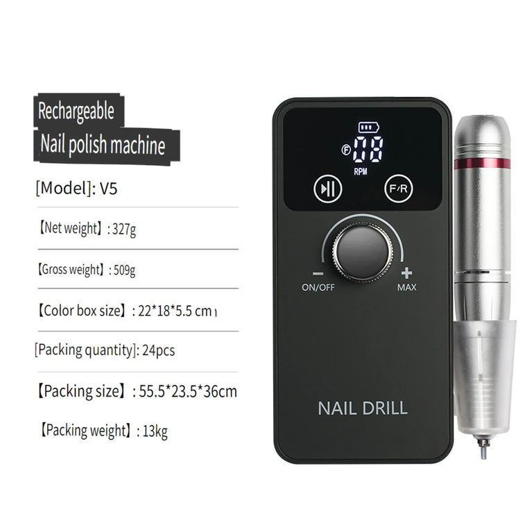Wireless Portable Rechargeable Electric Nail Polishing Machine New Cordless Nail Surface Polisher Gel Nail Remover Professional Home Salon Manicure Pedicure Care Tool For DIY Nail Art Design