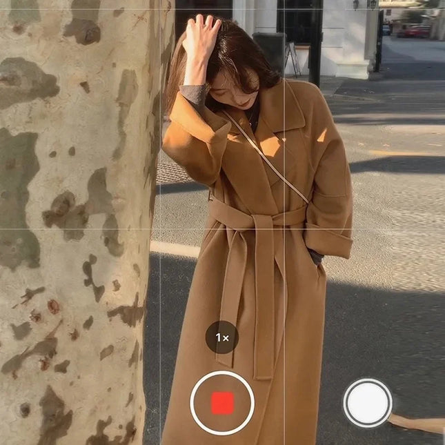 Double-sided Cashmere Big Collar Women's Coat 100% Pure Wool Reversible Woolen Coat High-End Fashion Loose Women's Wear 2026