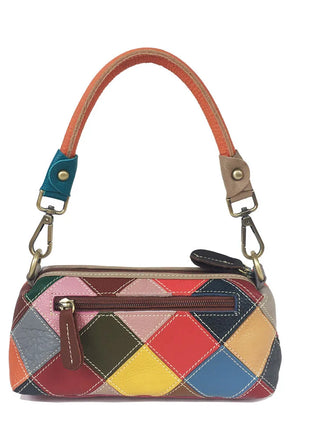 Borsa da Donna alla Moda, Borsa per Telefono in Vera Pelle Colorata con Motivo a Quadri, Borsa a Spalla e Tracolla