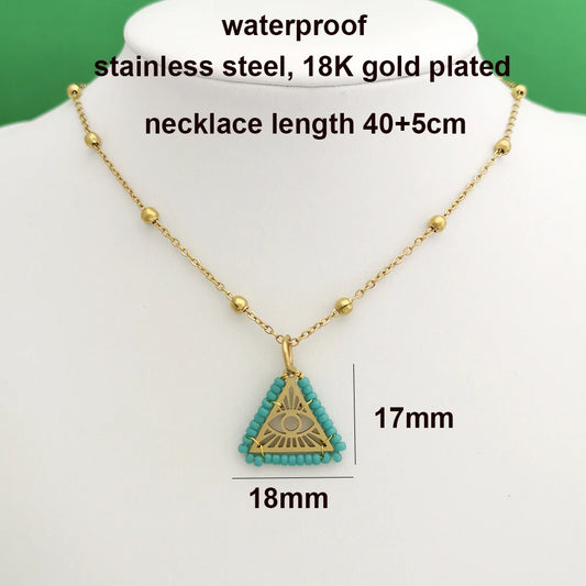 QMHJE Triangolo Evil Eye Collana con ciondolo Collana da donna fortunata Girocollo Perline Catena in acciaio inossidabile Colore oro Argento all'ingrosso