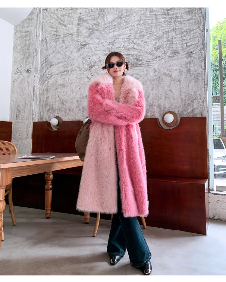 ZADORIN New Spliced Oversize Belted Long Faux Fur Coat Woman Winter Clothes Furry Jacket Fur Faux Coat New in Coats & Jackets